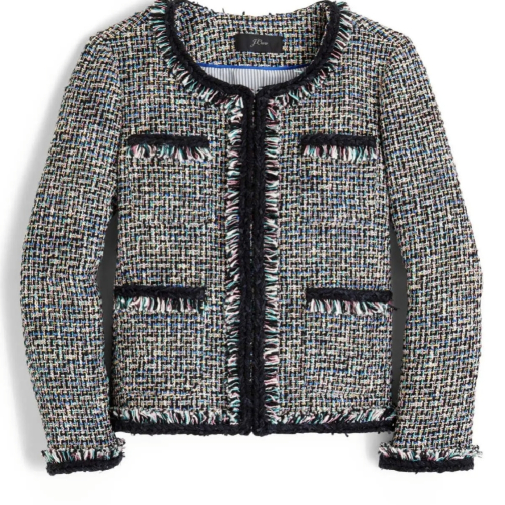 J. Crew Lady Metallic Tweed Jacket Black Rainbow - Size 8 - EUC